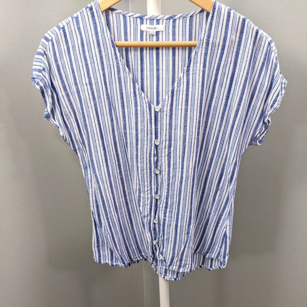 Maurices Short Sleeve Striped Button Front Top